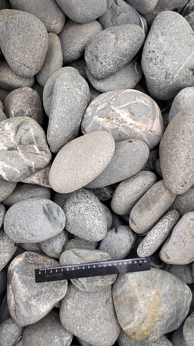 Kamenclub.ru: Галька речная окат (темно-серая) фр. 70-150 мм. купить  в Нововоронеже галька речная темно-серая, синяя, серая речная галька округлая  8000 руб/т   фото КАМЕНЬ КЛУБ