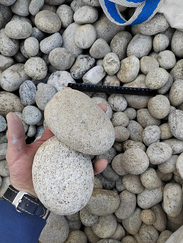 Kamenclub.ru: Галька речная окат (серо-белая) фр. 70-120 мм купить  в Нововоронеже галька галечник бело-серая, серо-белая, серая, белая речная природная галька  8000 руб/т   фото КАМЕНЬ КЛУБ