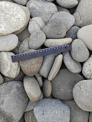 Kamenclub.ru: Галька речная плоская (серо-белая) фр. 70-120 мм. купить в Нововоронеже галька галечник речной серый, белый окатанная плоская  природная галька 9000 руб/т   фото КАМЕНЬ КЛУБ