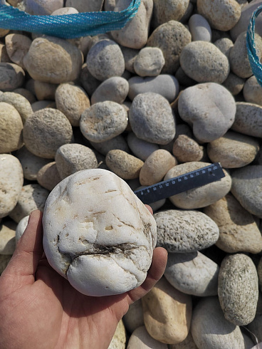 Kamenclub.ru: Галька речная окат (серо-белая) фр. 70-120 мм купить  в Нововоронеже галька галечник бело-серая, серо-белая, серая, белая речная природная галька  8000 руб/т   фото КАМЕНЬ КЛУБ