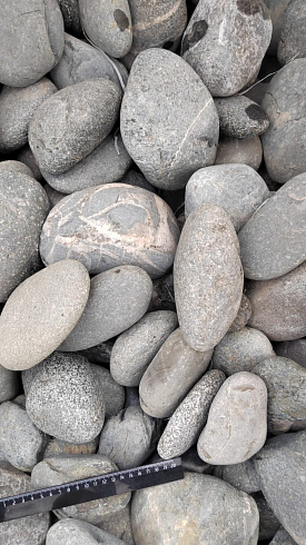 Kamenclub.ru: Галька речная окат (темно-серая) фр. 70-150 мм. купить  в Нововоронеже галька речная темно-серая, синяя, серая речная галька округлая  8000 руб/т   фото КАМЕНЬ КЛУБ