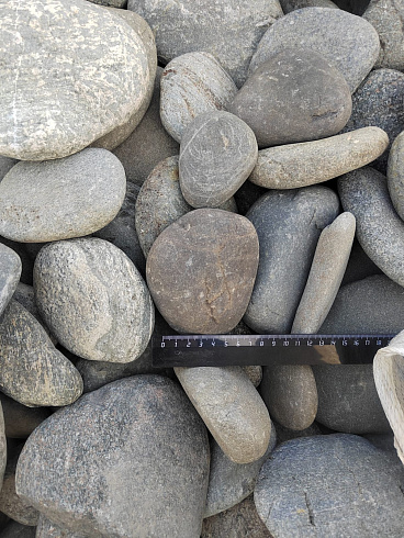 Kamenclub.ru: Галька речная плоская (ассорти) фр. 70-150 мм. купить  в Нововоронеже галька галечник серый белый темно-серый синий светло-серый плоская природная галька  9000 руб/т   фото КАМЕНЬ КЛУБ